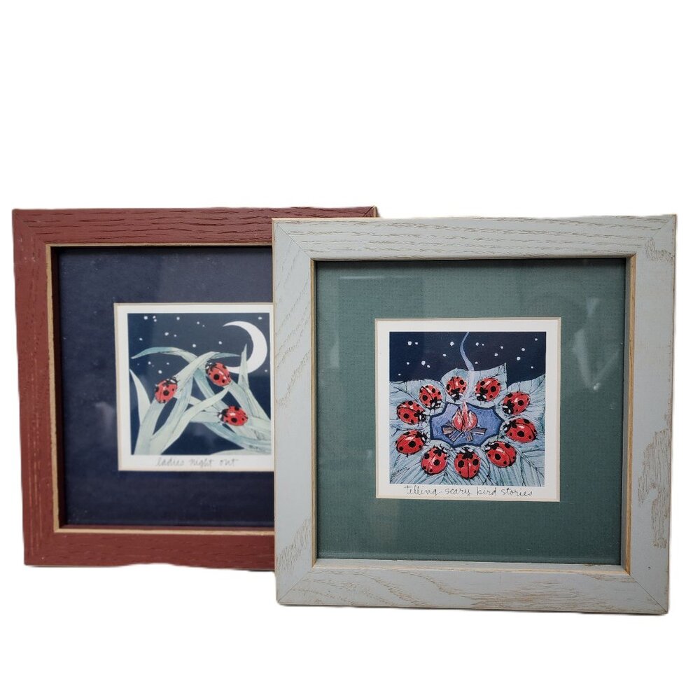 Framed Ladybug Art Prints by Barbara Norris 7"×7" Set of 2 Home Decor